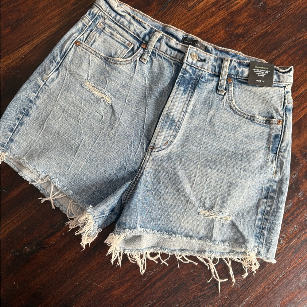 Silver Jeans Light Blue Distressed Jean Shorts 15” Waist, 3” Inseam